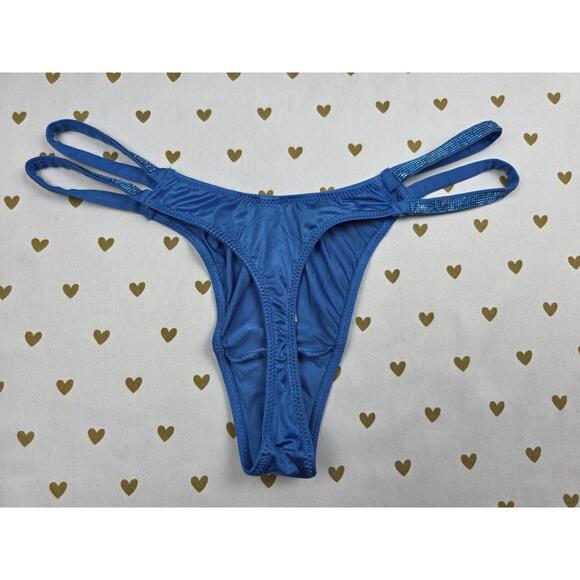 VIctorias Secret BLING SHINE satin STRAPPY thongs VERY sexy blue SMALL - Picture 5 of 6